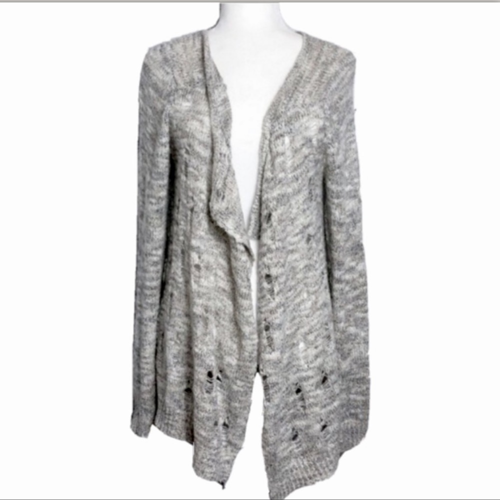 Anthropologie Hoss Distressed Metallic a open Front Cardigan Sweater